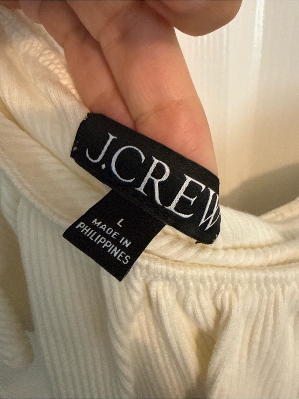 J. Crew Cream One-Shoulder Ruffle Ribbed Top - Picture 3 of 5